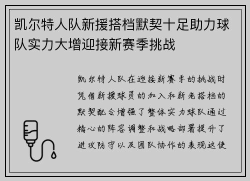 凯尔特人队新援搭档默契十足助力球队实力大增迎接新赛季挑战